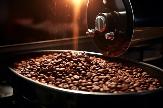 Foto grãos de café torrados na máquina 39s abrace generative ai