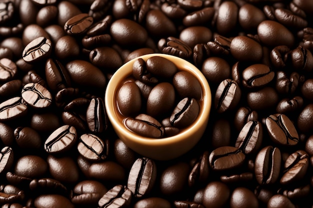 Grãos de café torrados podem ser usados como pano de fundo Grãos de café e xícara de café Textura de grãos de café