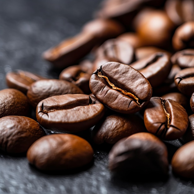 Grãos de café torrados sobre um fundo cinzento