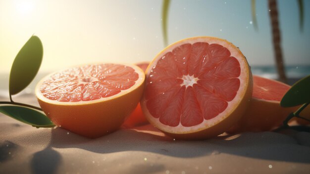 Grapefruit am Meer, pure Glückseligkeit, generative KI