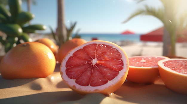 Grapefruit inmitten krachender Meereswellen. Generative KI