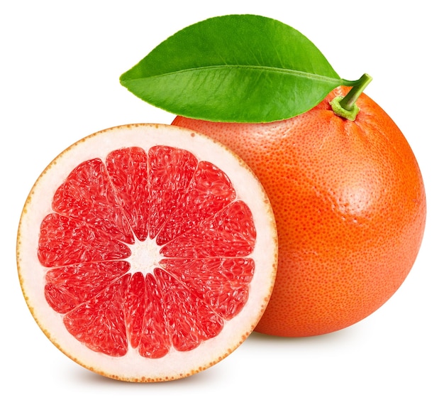 Grapefruit mit Blättern isoliert auf weiß frische und reife Grapefruit Frische Bio-Grapefruit