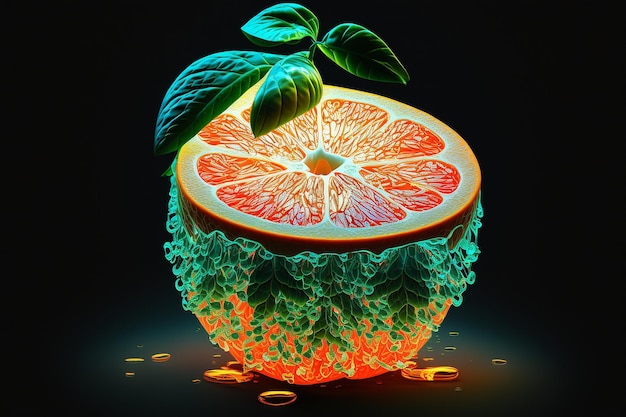 Grapefruit neon citrus orange ilustração fresca gerada por ai