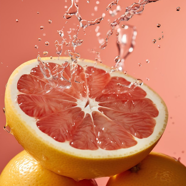 Grapefruit-Produktbild mit Duft und orangefarbenem Hintergrund