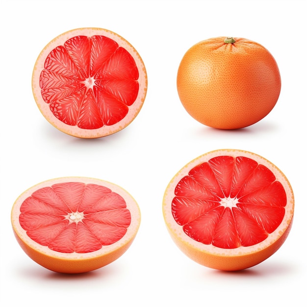 Grapefruit-Set Grapefruit-Beschneidungspfad Bio frisch isoliert auf weißem Hintergrund