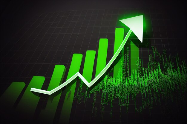 Graph-Diagramm auf dem Aktienhandelsmarkt Wachstumsdiagramm Business Digital Investment Bullish Point Up Trend generative KI