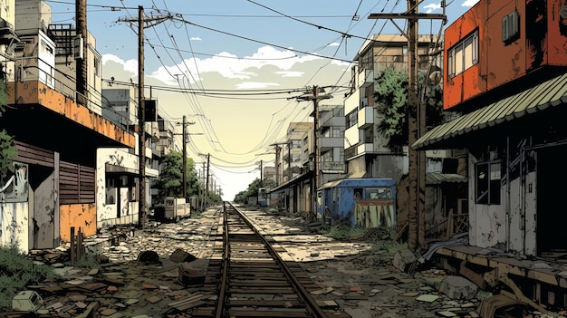 Graphic Novel Illustration verlassene Bangkok Stadt erleuchtet dystopische apokalyptische generative KI