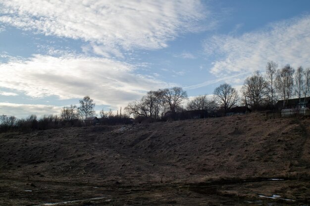 Gras des letzten Jahres auf einem Feld im Frühjahr