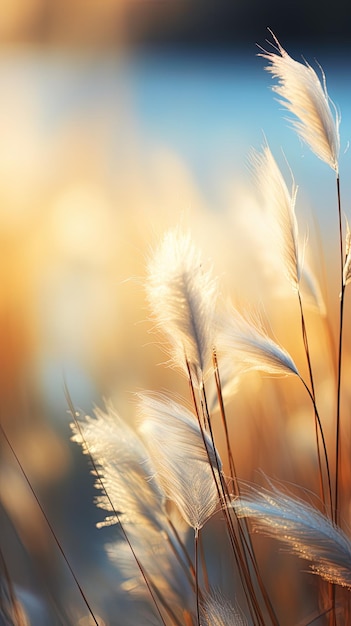 Gras im Sonnenuntergang mit verschwommenem Hintergrund