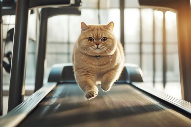 grasa de gato que corre en la cinta de correr generada por la IA
