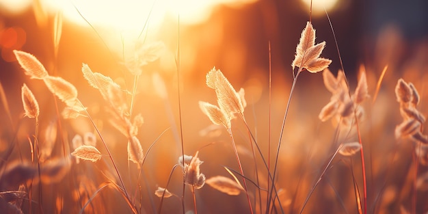 Grasblüte auf der Wiese bei Sonnenuntergang Naturhintergrund