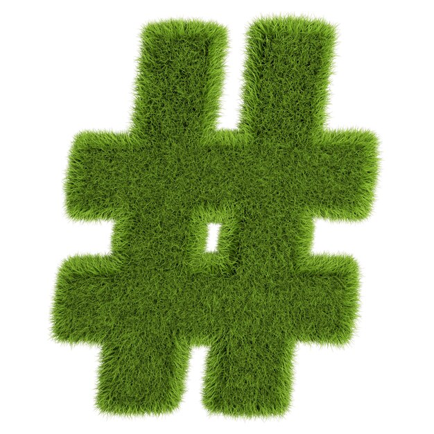 Grass letter hashtag em fundo branco - ilustração 3d.