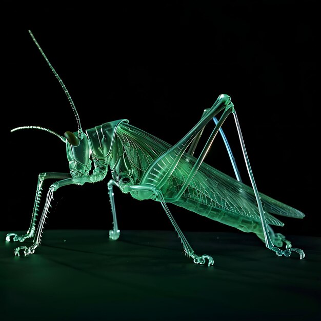 Grasshopper com pernas longas formadas em material de glicerina Trans Background Art Y2K Glowing Concept