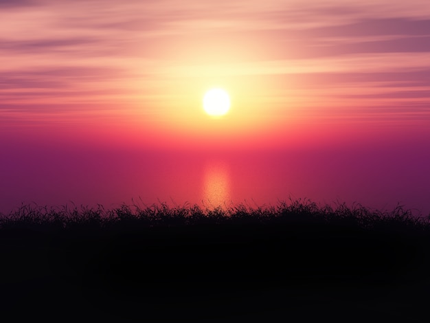 Grassy Sonnenunterganglandschaft 3D