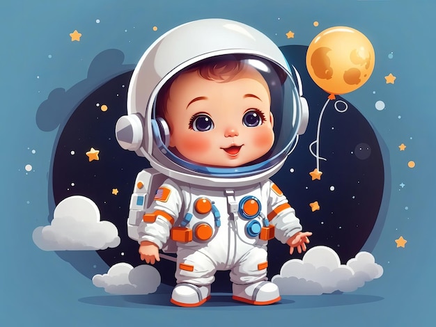 Grátis OutofThisWorld Cuteness Baby Astronaut e a lua segurando IA generativa