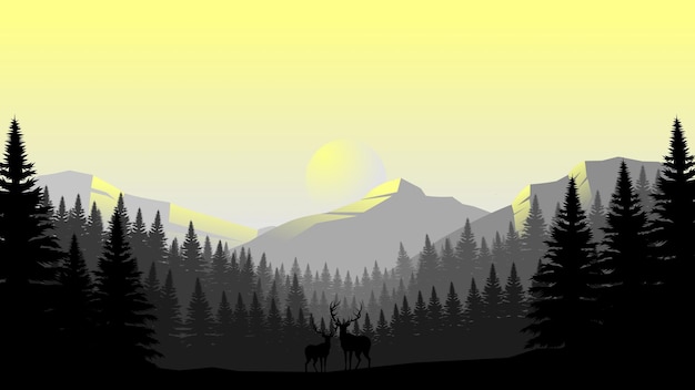 Graue Berglandschaftstapete in einem minimalistischen flachen Designstil