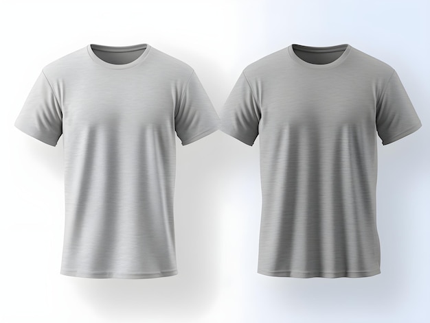 Graue leere T-Shirt-Schablone Vorder- und Rückseite auf unsichtbarem Mannequin auf weißem Hintergrund