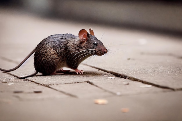 Foto graue mäuse laufen auf der suche nach rattenmüll über den boden