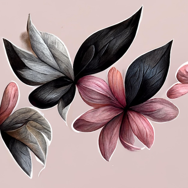 Graue schwarze und rosa abstrakte Blumenillustration