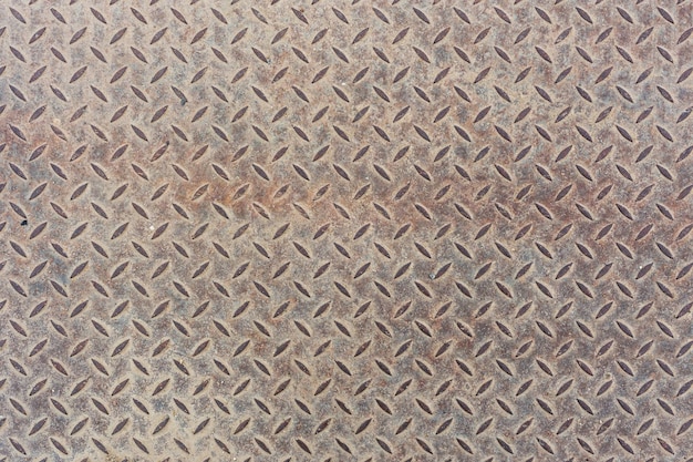 Graue, staubige, flache Schwermetallblech-Bodenstruktur mit Rauten- oder Checker- oder Laufflächen-rutschfestem Muster Hintergrund und Textur