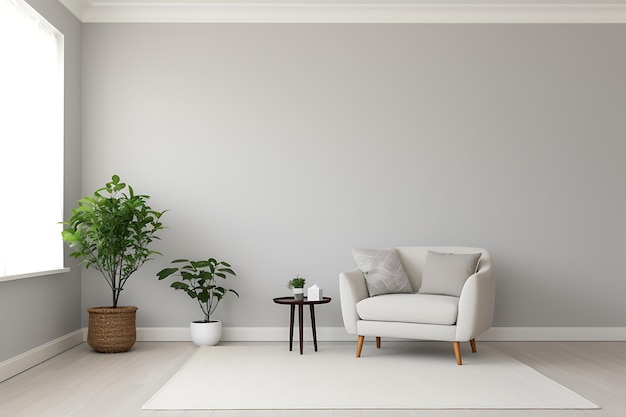 Graue Wände in einem weißen Wohnzimmer