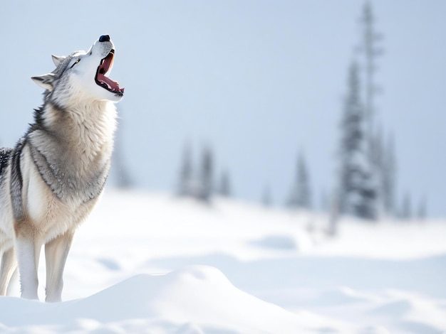 Grauer Wolf heult im arktischen Wildnisgebiet, ai erzeugt