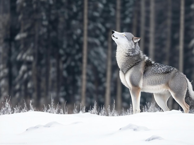 Grauer Wolf heult im arktischen Wildnisgebiet, ai erzeugt