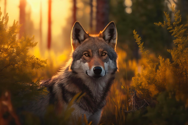 Grauer Wolf im Wald