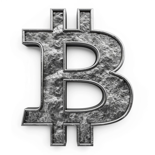 Graues Bitcoin-Zeichen auf weißem Hintergrund isoliert