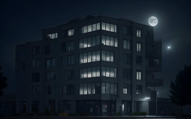 Graues Gebäude während der Nacht, erzeugt von ai