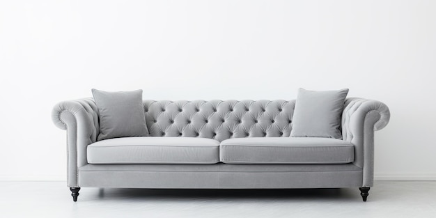 Graues Sofa in einem isolierten weißen Zimmer