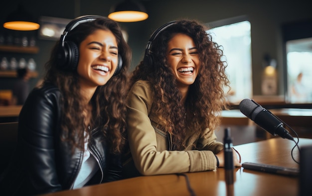 Gravação de risadas, jovens mulheres apresentam podcast generativo por Ai