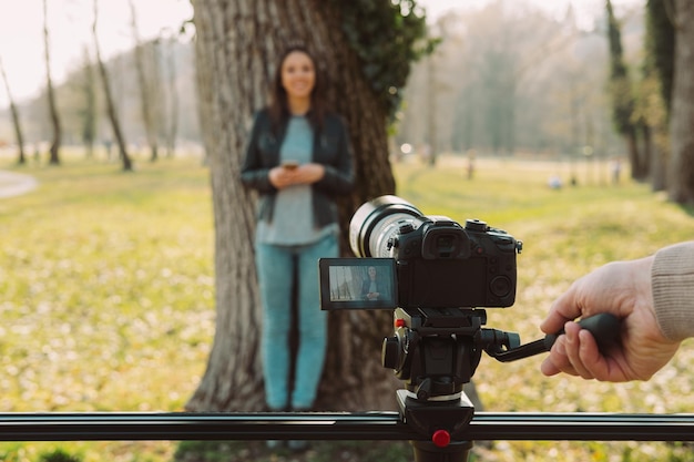 Foto gravação de vídeo no parque