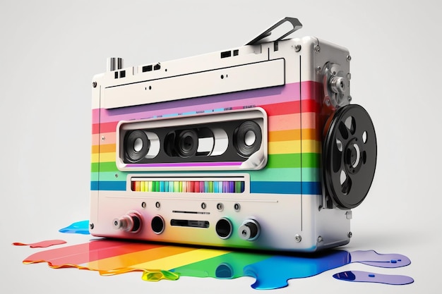 Gravador de fita cassete estéreo em cores do arco-íris Generative AI