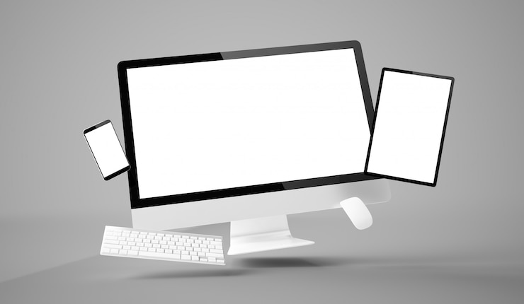 Foto gravedad de computadora, tableta y teléfono inteligente