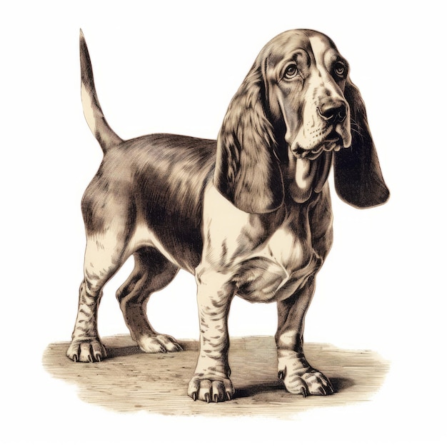 Foto gravura detalhada de basset hound no estilo de leyendecker e courbet