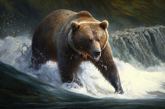 Great Bear Gremlins o grizzly pescando en un río Creado con tecnología de IA generativa