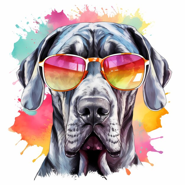 Great Dane Cool Dog German Mastiff German Boarhound clipart Ilustração em aquarela Inteligência Artificial Geradora