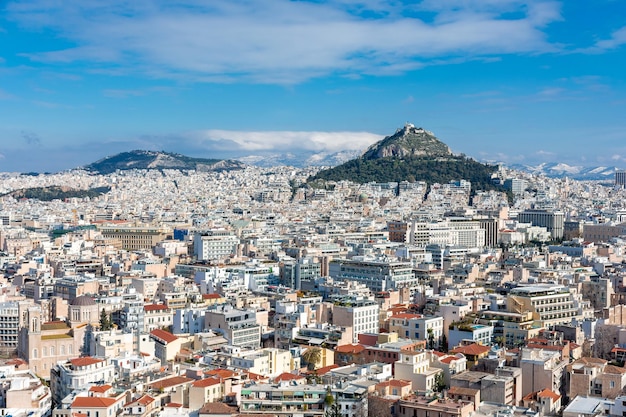 Grecia Atenas en la vista de la mañana de la ciudad y el paisaje urbano de Lycabitus