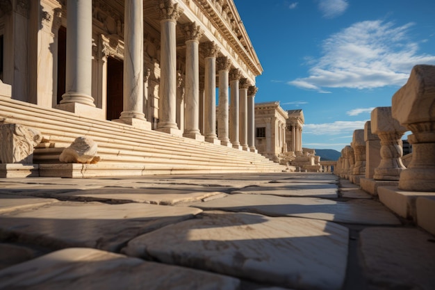 Grecia escaleras de Atenas a la la academia nacional fachada de diseño clásico con estatuas de Atenea y Apolo en columnas de estilo jónico foto de alta calidad