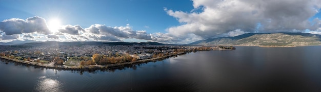 Grécia Giannena city Pamvotida Lake Epirus Drone vista panorâmica aérea de Ioannina