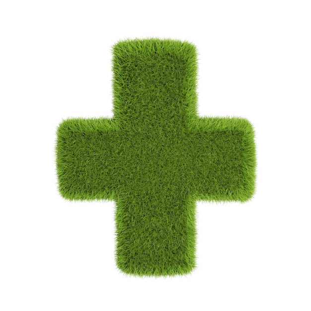 Green grass plus, aislado sobre fondo blanco. Ilustración 3D.