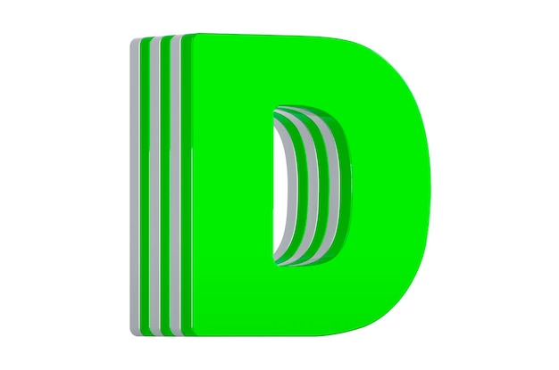 Green Letter D fuente en capas 3D rendering aislado sobre fondo blanco.