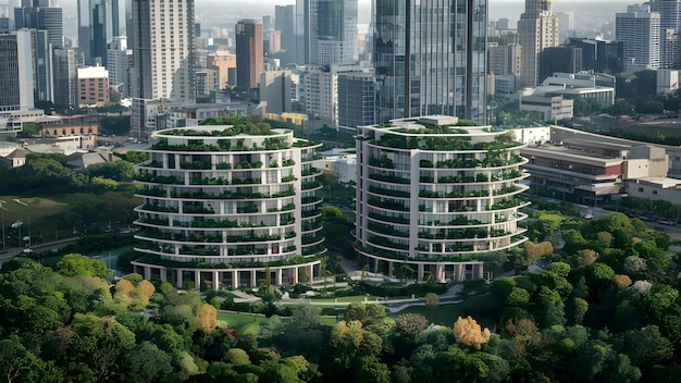 Green Oasis Towers Urban EcoHabitats Konzept Nachhaltige Architektur Vertikale Gärten Umweltfreundliches Design Grüne Baumaterialien städtische Biodiversität