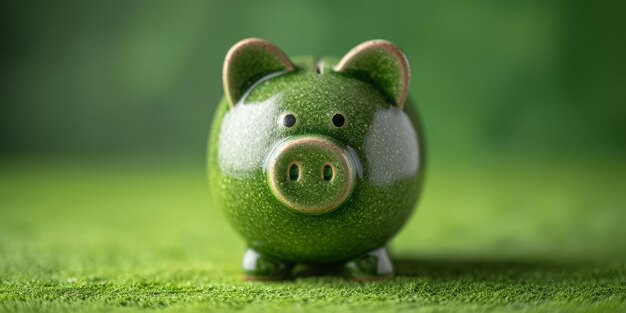 Foto green piggy bank en el césped vibrante para los conceptos de inversión