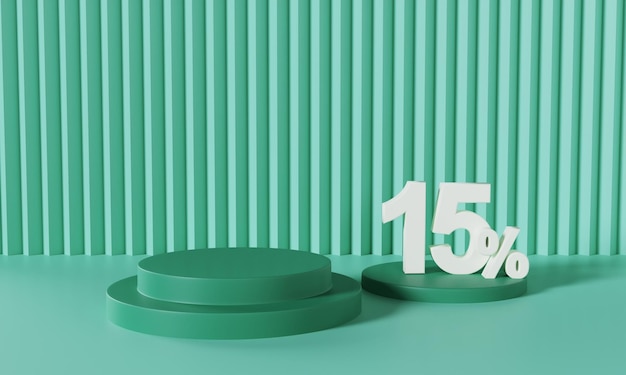 Green Podium Display-Produktrabatt von 15€ mit pastellfarbenem Hintergrund