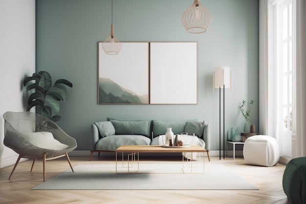 Green Sage Wohnzimmer Innenarchitektur erstellt mit generativer KI