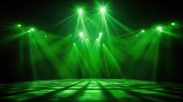 Green Spotlight Disco Background Iluminado escenario con luz brillante y decoración brillante para