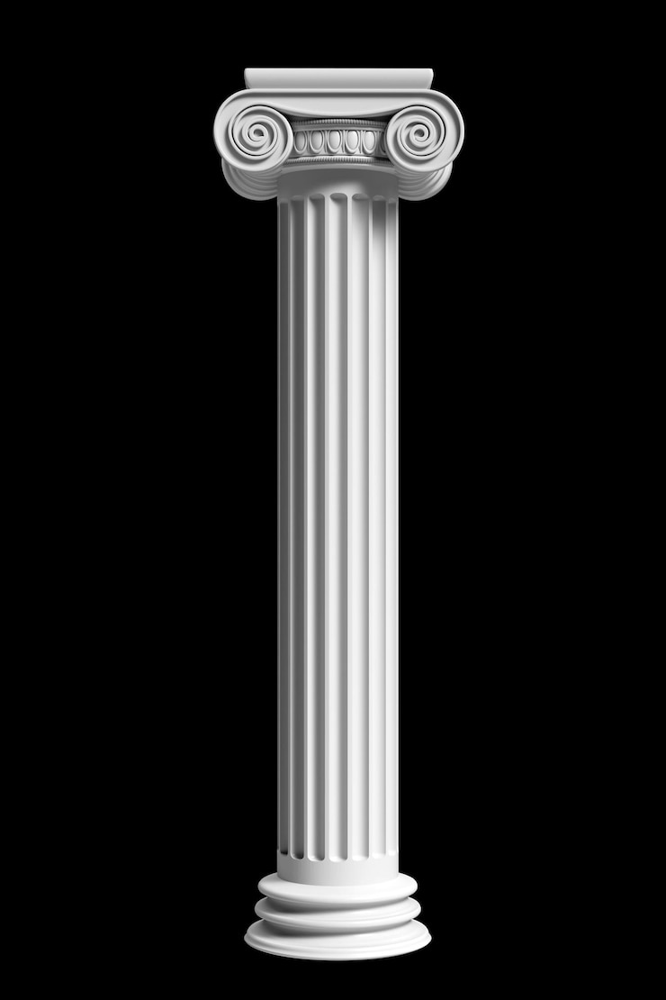 Foto grego clássico da coluna do pilar de mármore contra a ilustração 3d de fundo preto
