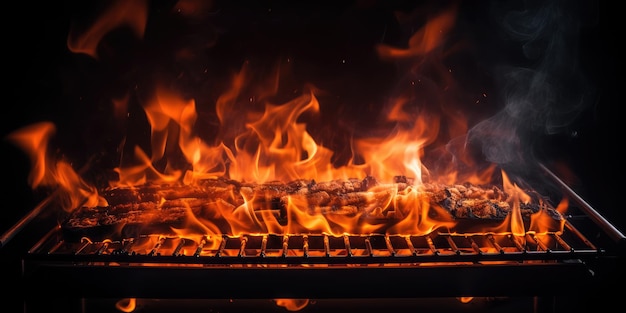 Grelha de churrasco com chamas de fogo Grelha de fogo vazia
